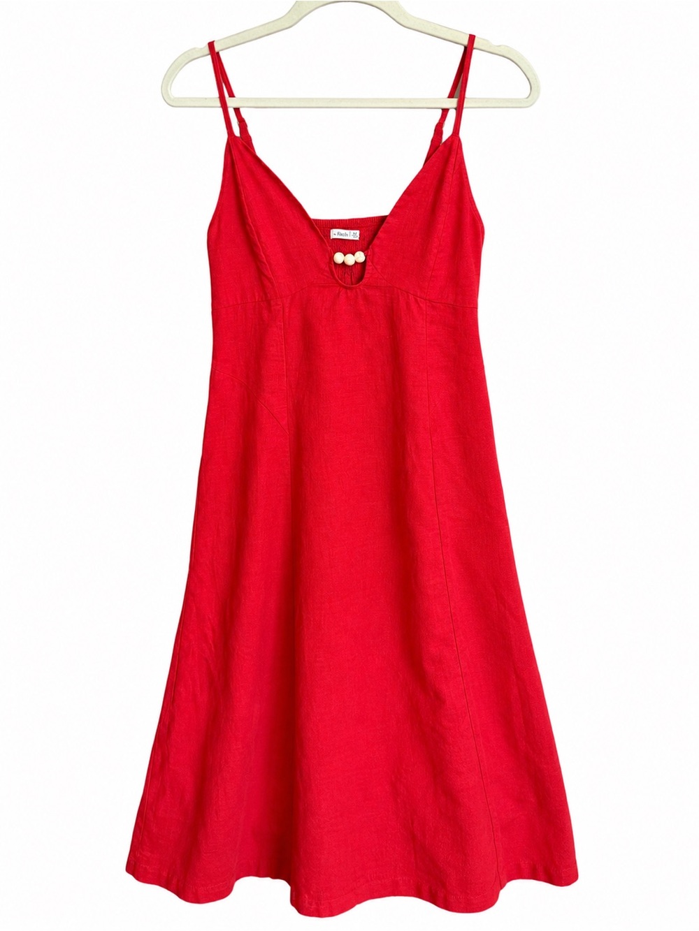 Abercrombie & Fitch Red Linen Cotton Babydoll Sundress Smocked Back M